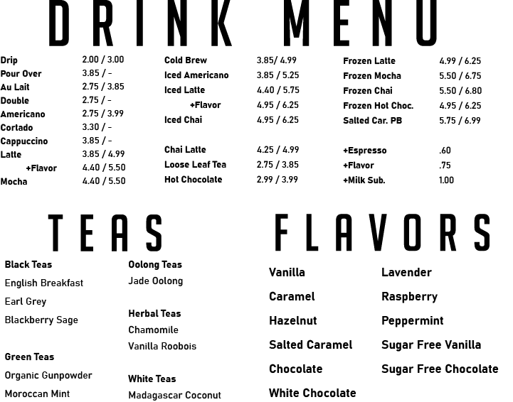 Cafe Menu Mayfly Coffee